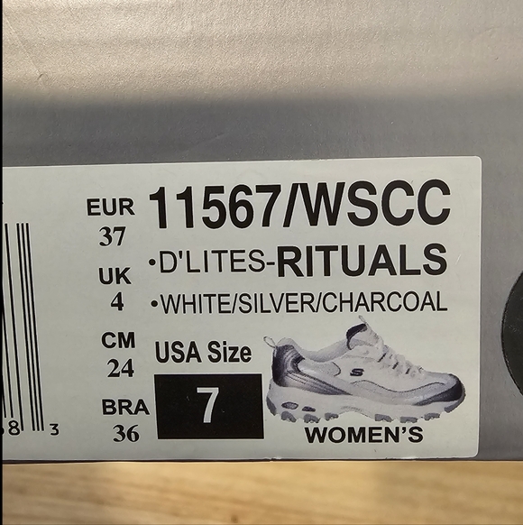 NIB Skechers D'Lites Women's White, Charcoal & Silver Sneakers Size-7 - Picture 14 of 16